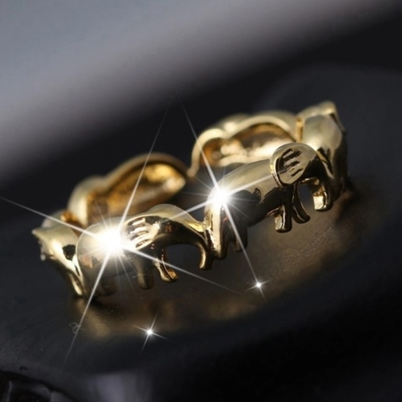 Yellow Gold Lucky Elephant Eternity Band Ring - Picture 5 of 5